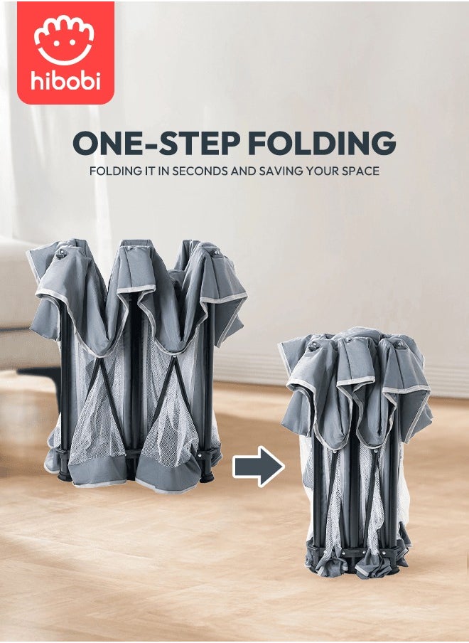 hibobi - One-Minute Fold-Unfold Playpen Baby Playpen With Detachable Thicken Mat, Storage Bag, 120*120*66CM - Image 1