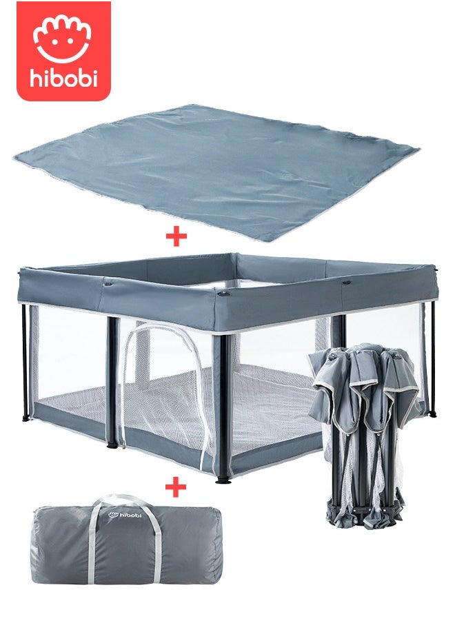 hibobi - One-Minute Fold-Unfold Playpen Baby Playpen With Detachable Thicken Mat, Storage Bag, 120*120*66CM - Image 1