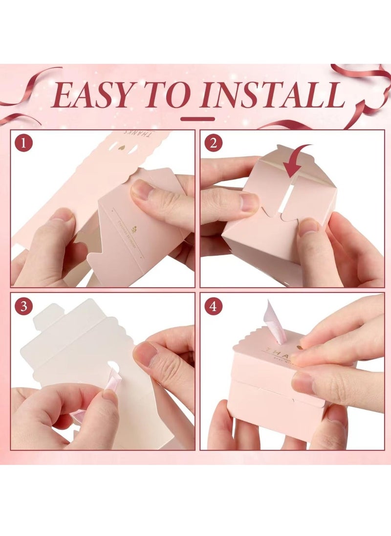 50 Pack Small Thank You Mini Pink Party Favor Gift Bags with Pink Bow Ribbon Treat Boxes Paper Bags for Wedding Baby Shower Bridesmaid Celebration (6.5*6.5*6.5cm, Pink) - Image 4