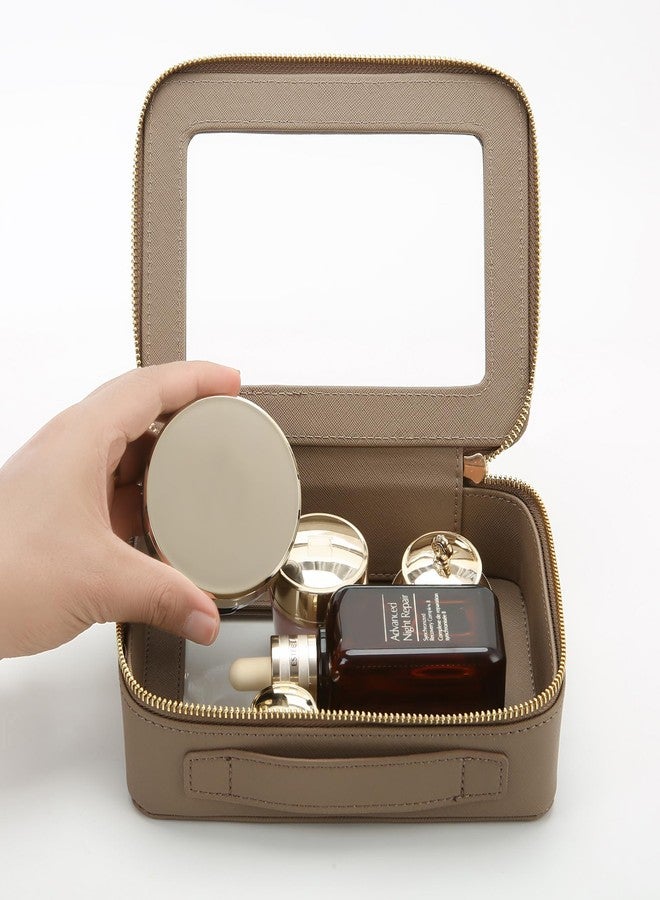 Aveniee Clear Makeup Bag Small, Mini Travel Toiletry Bag Cosmetic Bags Organizer, TSA Approved Clear Makeup Case Pouch with Zipper, Car Essentials for Women Men, Taupe, Middle, Medium Classic - Image 4