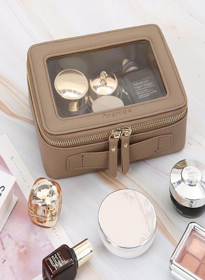 Aveniee Clear Makeup Bag Small, Mini Travel Toiletry Bag Cosmetic Bags Organizer, TSA Approved Clear Makeup Case Pouch with Zipper, Car Essentials for Women Men, Taupe, Middle, Medium Classic - Image 3