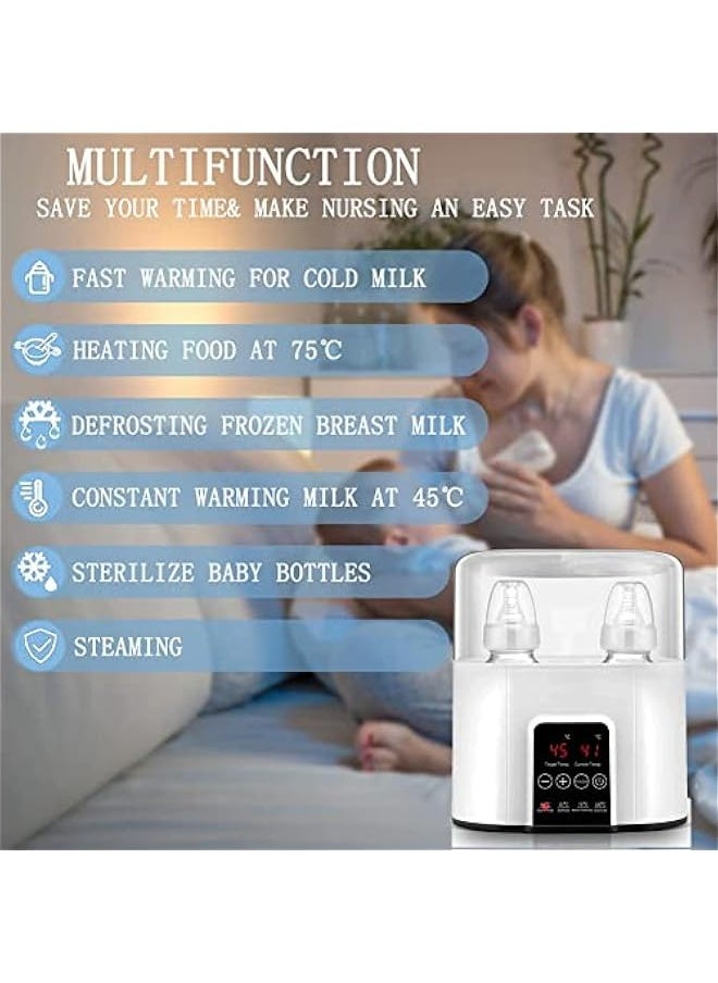Baby Double Bottle Warmer for All Bottles, 48H Constant Temperature Baby Formula Water Heater Fast Breast Milk Defrost, with Cleaning Brush and Safe Auto-shutoff & Timer Temperature Control