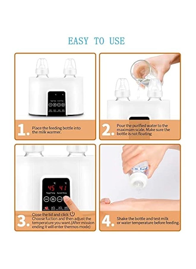 Baby Double Bottle Warmer for All Bottles, 48H Constant Temperature Baby Formula Water Heater Fast Breast Milk Defrost, with Cleaning Brush and Safe Auto-shutoff & Timer Temperature Control