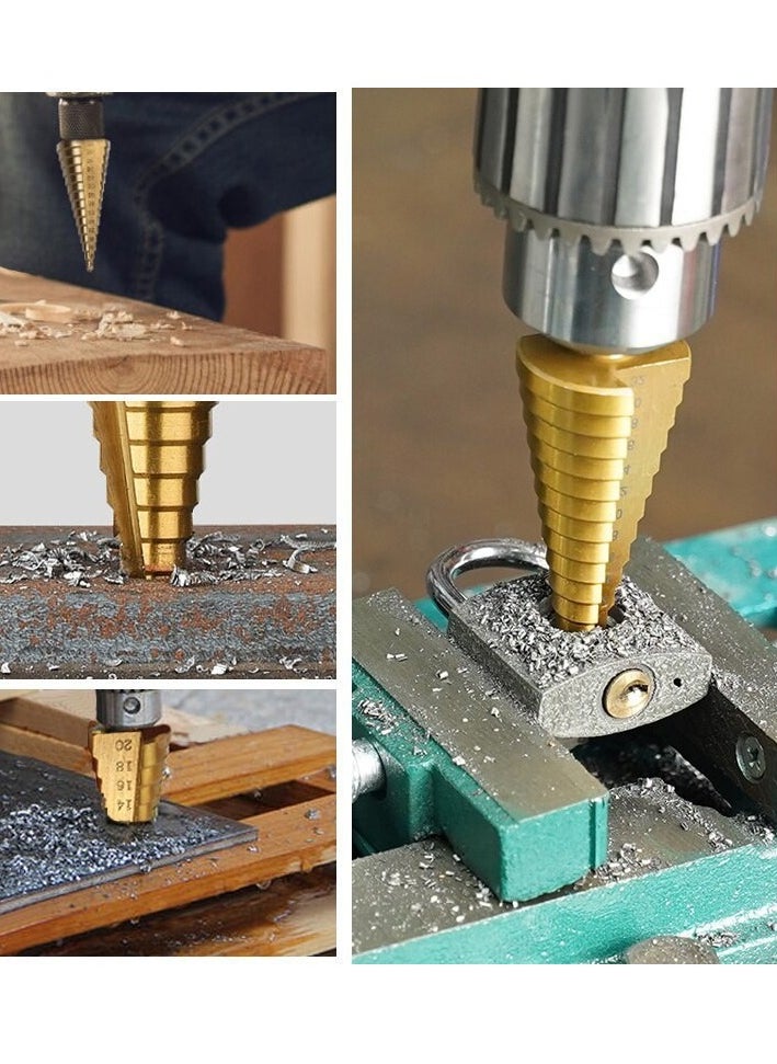 Generic 3pcs Drill Bit HSS Titanium Coated Hex Shank Step Drill bit set cone hole cutter ，Bits Taper metric  - Image 4