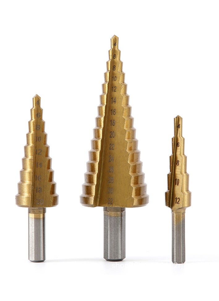 3pcs Drill Bit HSS Titanium Coated Hex Shank Step Drill bit set cone hole cutter ，Bits Taper metric