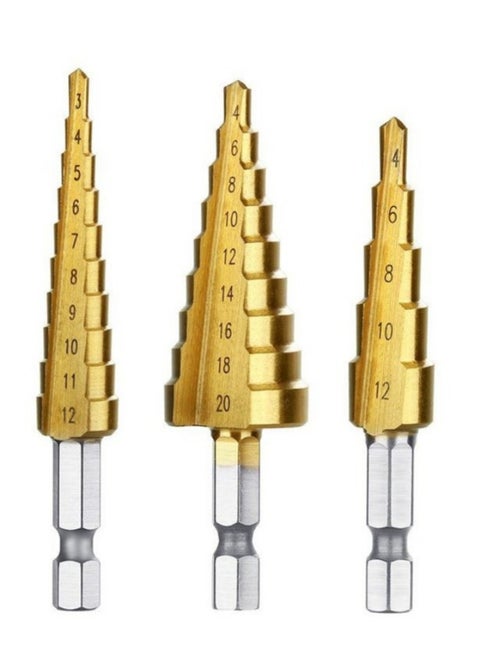 3pcs Drill Bit HSS Titanium Coated Hex Shank Step Drill bit set cone hole cutter ，Bits Taper metric