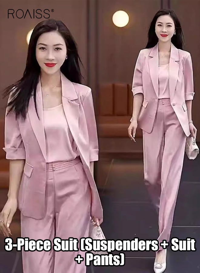 رويس طقم بدلة نسائية احترافية فاخرة مميزة لربيع وصيف، بليزر عمل، مكون من ثلاث قطع، ملابس رسمية أنيقة للمكتب مع بنطلون - Image 1