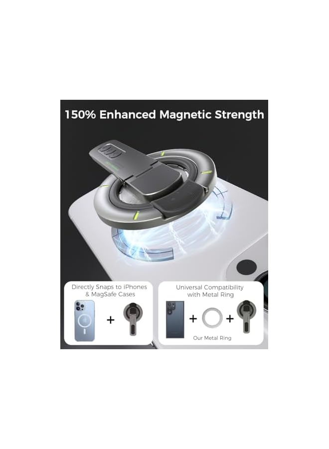 Green Tiger Phone Grip for Magsafe Phone Stand 360°Roration Gym Holder Phone Kickstand Silicone Finger Ring Innovative Pressure-Relief Damping Hinge Design with Magnet Ring Compatible All Phones (Black) - Image 3