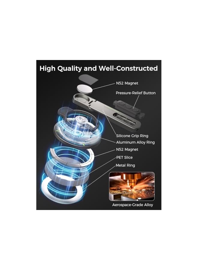 Green Tiger Phone Grip for Magsafe Phone Stand 360°Roration Gym Holder Phone Kickstand Silicone Finger Ring Innovative Pressure-Relief Damping Hinge Design with Magnet Ring Compatible All Phones (Black) - Image 4