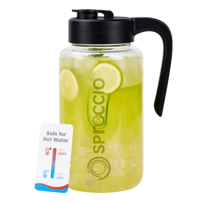 Spreccio Borosilicate Glass Pitcher with Lid, 64 oz Mason Jar Pitcher Pour Spout Lid Airtight Leak-proof, Sun Tea Glass Jar for Outside, Breastmilk, Cold Brew, Coffee and Iced Tea - Image 1