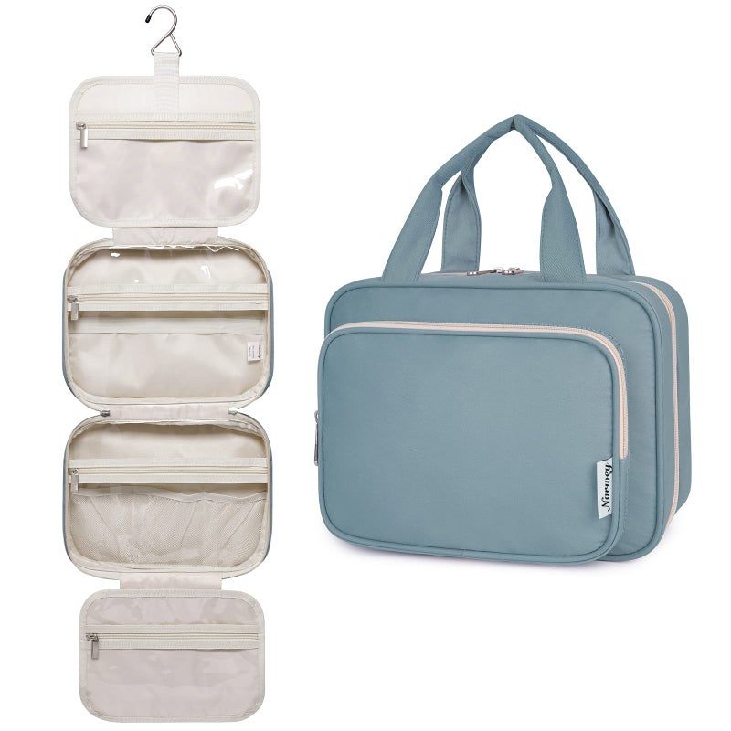 Narwey Hanging Toiletry Bag for Women Travel Makeup Bag Organizer Toiletries Bag for Travel Size Essentials Accessories Cosmetics (Greyish Blue (Medium)) - Image 1
