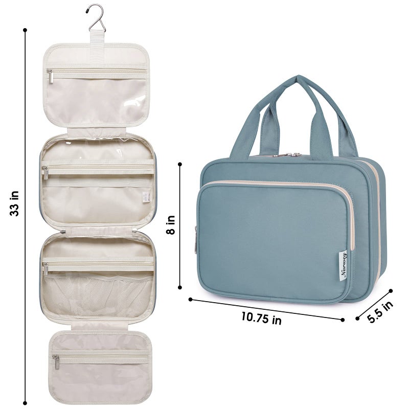 Narwey Hanging Toiletry Bag for Women Travel Makeup Bag Organizer Toiletries Bag for Travel Size Essentials Accessories Cosmetics (Greyish Blue (Medium)) - Image 2