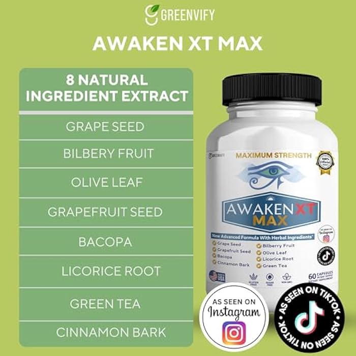 GREENVIFY Awaken XT Max Nootropic Supplement, 60 Capsules, with Vitamins & Herbal Blend, 30 Day Supply (1) - Image 2