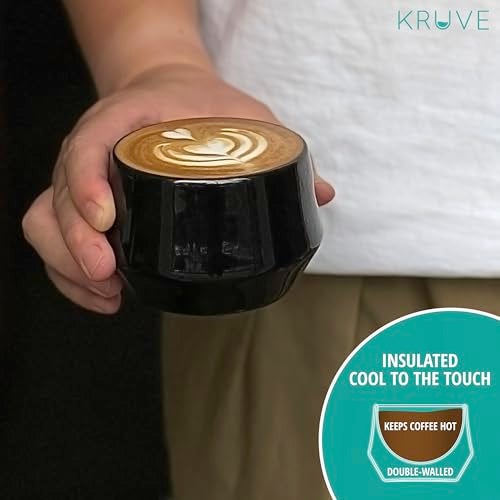 KRUVE IMAGINE Porcelain Latte Coffee Cups, Double Walled Latte Cups, Glass Cups Set of Two - 5oz Thermal Spherical Design for Latte Art, Insulated Coffee Mugs for Heat Retention (Black) - Image 3