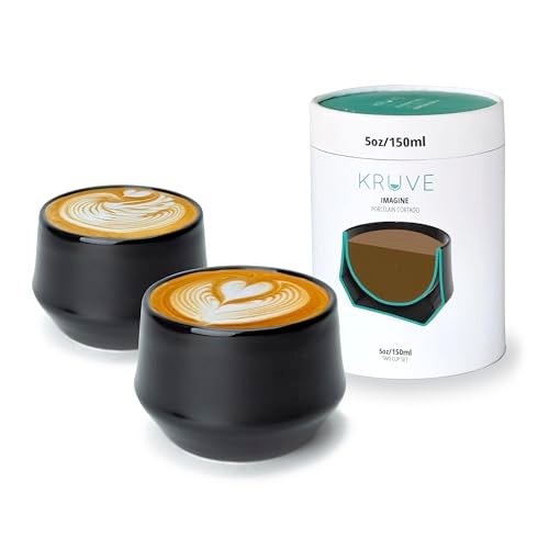 KRUVE IMAGINE Porcelain Latte Coffee Cups, Double Walled Latte Cups, Glass Cups Set of Two - 5oz Thermal Spherical Design for Latte Art, Insulated Coffee Mugs for Heat Retention (Black) - Image 1