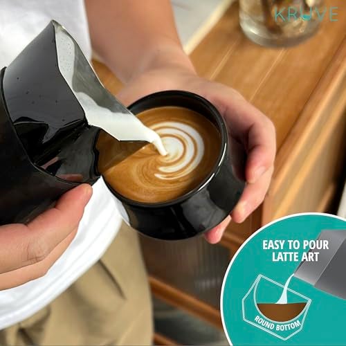 KRUVE IMAGINE Porcelain Latte Coffee Cups, Double Walled Latte Cups, Glass Cups Set of Two - 5oz Thermal Spherical Design for Latte Art, Insulated Coffee Mugs for Heat Retention (Black) - Image 2