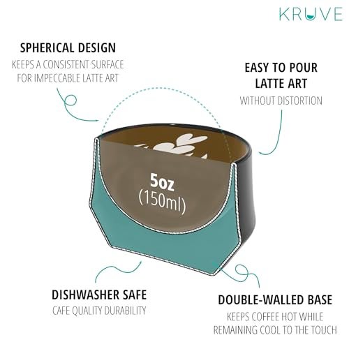 KRUVE IMAGINE Porcelain Latte Coffee Cups, Double Walled Latte Cups, Glass Cups Set of Two - 5oz Thermal Spherical Design for Latte Art, Insulated Coffee Mugs for Heat Retention (Black) - Image 4