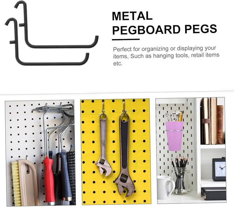 PartyKindom 4 Pack Pegboard Hooks Black Angled Ends for Easy Installation Garage Tool and Craft Storage Organizer - Image 5