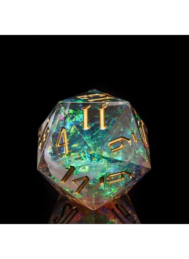 cusdie Single D20 Dnd Dice With Sharp Edges And Glitter Foil Inclusions 20 Sided D&D Dice 33Mm Handcrafted Polyhedral Dice For Role Playing Game Mtg Pathfinder(Grey)  - Image 2