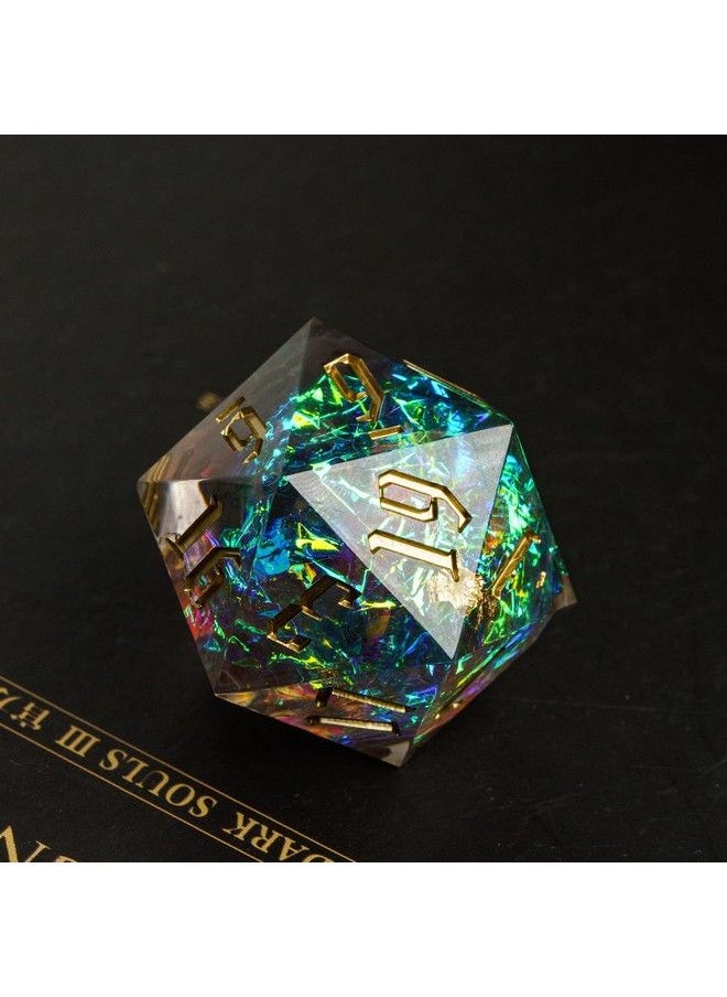 Single D20 Dnd Dice With Sharp Edges And Glitter Foil Inclusions 20 Sided D&D Dice 33Mm Handcrafted Polyhedral Dice For Role Playing Game Mtg Pathfinder(Grey)