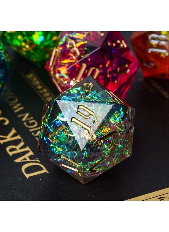 cusdie Single D20 Dnd Dice With Sharp Edges And Glitter Foil Inclusions 20 Sided D&D Dice 33Mm Handcrafted Polyhedral Dice For Role Playing Game Mtg Pathfinder(Grey)  - Image 5