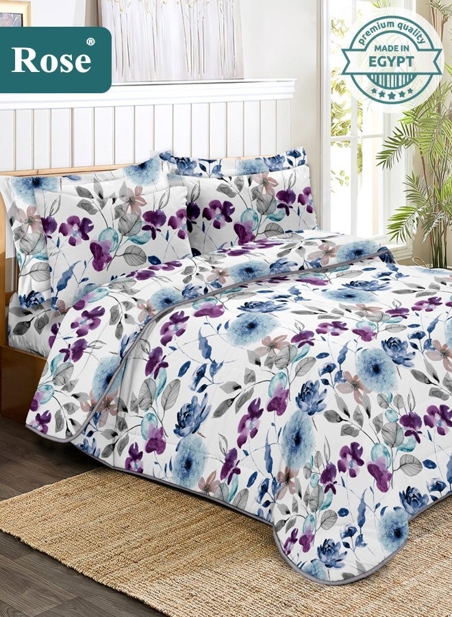 روز طقم مفرش صيفي نفرين بحشوة ثابتة، مايكروفايبر عالي الجودة، 6 قطع، مناسب لسرير مزدوج بمقاس 200×200 سم، شديد النعومة ومريح وبارد، بتصميم أنيق وعصري، لحاف كينج مقاس 240×260 سم، لافندر - Image 1