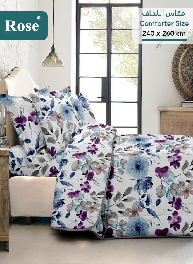 روز طقم مفرش صيفي نفرين بحشوة ثابتة، مايكروفايبر عالي الجودة، 6 قطع، مناسب لسرير مزدوج بمقاس 200×200 سم، شديد النعومة ومريح وبارد، بتصميم أنيق وعصري، لحاف كينج مقاس 240×260 سم، لافندر - Image 3