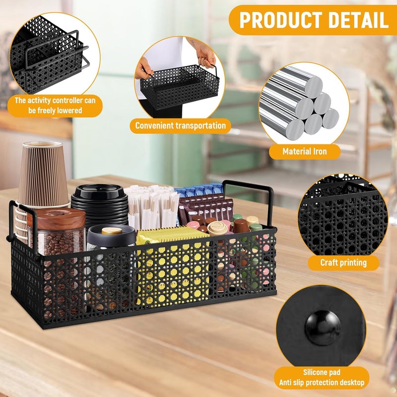 DYGZBLHT Coffee Bar Organizer, Metal Countertop Station With Handles, Coffee Pods Holder, Tea Condiment Organizer, Mesh Black - Image 2