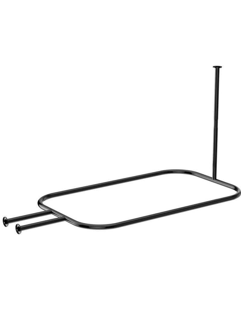 Stainless Steel Oval Shower Curtain Rod Hoop Square Shape Bathroom 58.3"x24" Rod for Clawfoot Tub Free Standing Tubs (Black) - Image 1