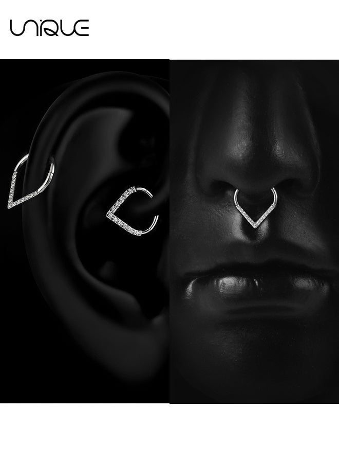 Unique 2 Pcs Nose Rings - Silver Nose Rings - Heart Shape Nose Ring - Sparkling Diamond-Encrusted Nose Ring - Stainless Steel Nose Ring - Can be Used as a Nasal Septum Ring and Cartilage Earrings - Men's Women's Gifts (8mm and 10mm) - Image 5