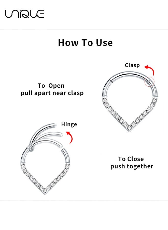 Unique 2 Pcs Nose Rings - Silver Nose Rings - Heart Shape Nose Ring - Sparkling Diamond-Encrusted Nose Ring - Stainless Steel Nose Ring - Can be Used as a Nasal Septum Ring and Cartilage Earrings - Men's Women's Gifts (8mm and 10mm) - Image 4