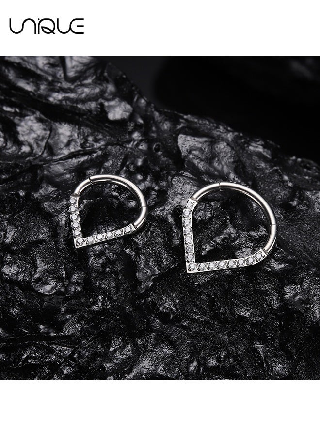 Unique 2 Pcs Nose Rings - Silver Nose Rings - Heart Shape Nose Ring - Sparkling Diamond-Encrusted Nose Ring - Stainless Steel Nose Ring - Can be Used as a Nasal Septum Ring and Cartilage Earrings - Men's Women's Gifts (8mm and 10mm) - Image 3