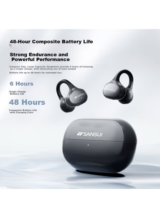 Sansui W151 Ai Translation Bluetooth Clip-on Bone Conduction Wireless Open-ear Sports Headphones Long Battery Life Gunmetal Gray - Image 4