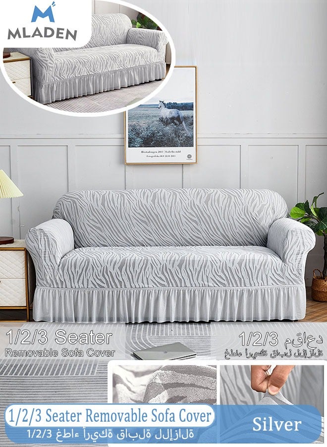 MLADEN 1/2/3 Seater One Piece Removable Sofa Slipcover Couch Cover Universal Furniture Protector Cover Washable High-stretch with Skirt Sofa Cover Living Room Furniture Couch Slipcover Armchair（Silver） - Image 1