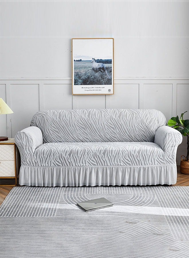 MLADEN 1/2/3 Seater One Piece Removable Sofa Slipcover Couch Cover Universal Furniture Protector Cover Washable High-stretch with Skirt Sofa Cover Living Room Furniture Couch Slipcover Armchair（Silver） - Image 3