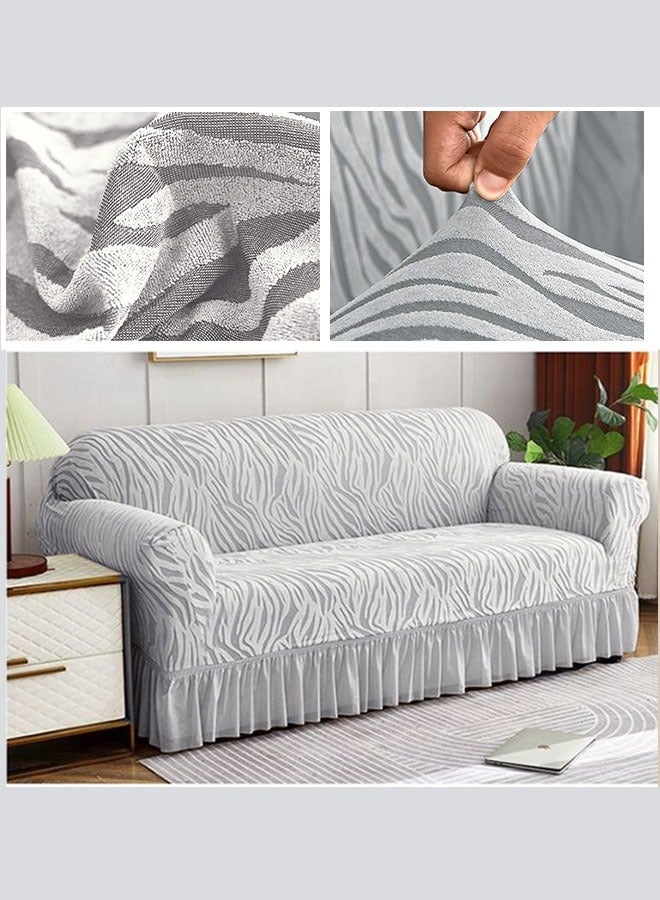 MLADEN 1/2/3 Seater One Piece Removable Sofa Slipcover Couch Cover Universal Furniture Protector Cover Washable High-stretch with Skirt Sofa Cover Living Room Furniture Couch Slipcover Armchair（Silver） - Image 4
