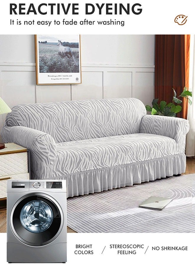 MLADEN 1/2/3 Seater One Piece Removable Sofa Slipcover Couch Cover Universal Furniture Protector Cover Washable High-stretch with Skirt Sofa Cover Living Room Furniture Couch Slipcover Armchair（Silver） - Image 5