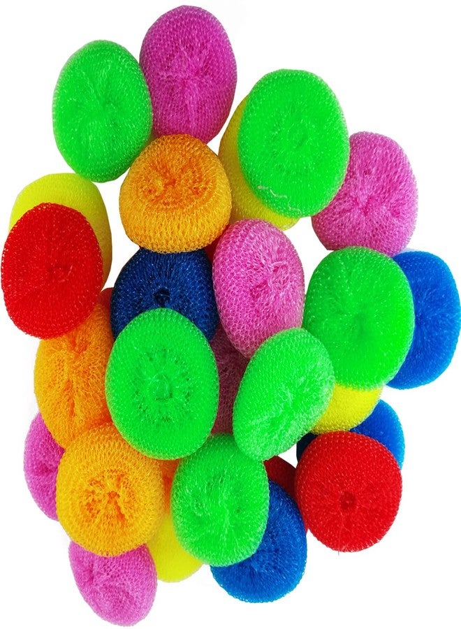 NSBELL 30PCS Plastic Dish Scrubbers for Dishes Plastic Pot Round Scrubber Scouring Pad Nylon Dish Scrubber, Poly Mesh Scouring Dish Pads Non Scratch Scrubbers - Image 1