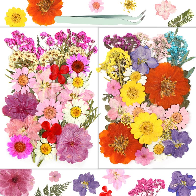Resiners Dried Flowers, Resiners 58Pcs Pressed Flowers for Craft Pink Real Natural Dried Flowers Dry Leaves Kit for DIY Making Crafts Resin Soap Candle Scrapbook Supplies Card Making Jewelry - Image 1