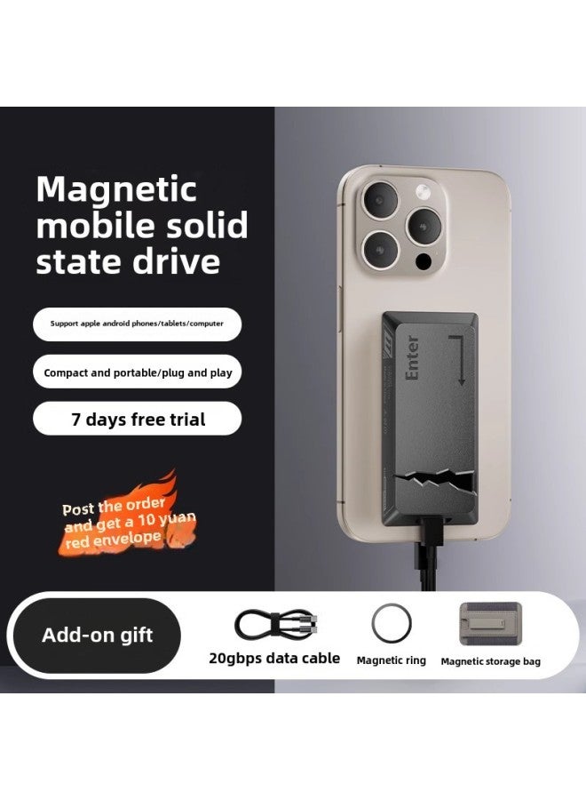 Speed-moving Magnetic Suction Mobile Solid-state Hard Disk High-speed Application IPhone16 Apple 15 Mobile Phone Computer External Hard Disk-Color:Gray 512gb - Image 2
