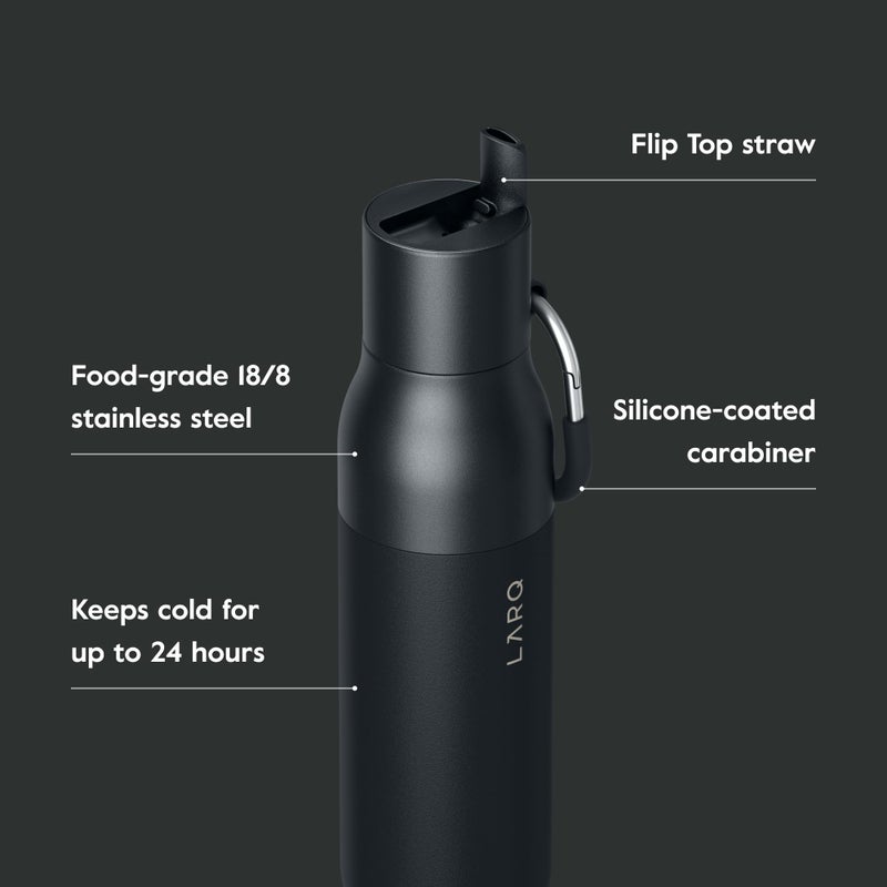 LARQ Flip Top 17 oz Insulated Stainless Steel Water Bottle With Straw | Thermos, BPA Free | Reusable Bottle for Sports, Gym, Travel | Keeps Drinks Cold 24 Hours, Obsidian Black - Image 3