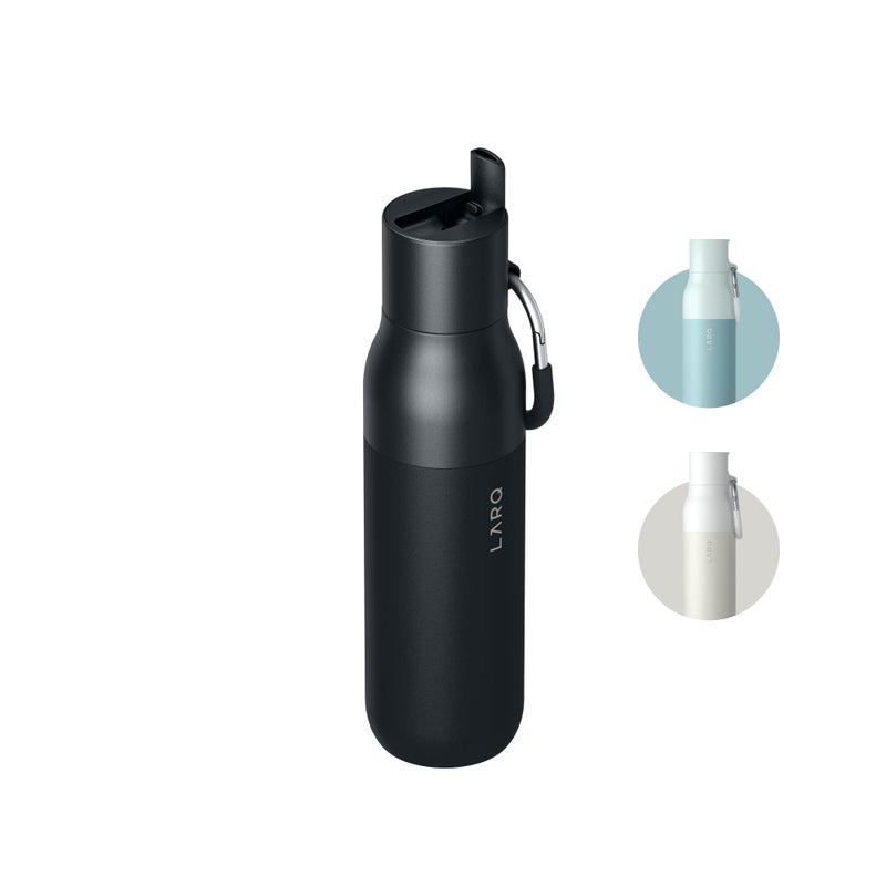 LARQ Flip Top 17 oz Insulated Stainless Steel Water Bottle With Straw | Thermos, BPA Free | Reusable Bottle for Sports, Gym, Travel | Keeps Drinks Cold 24 Hours, Obsidian Black - Image 1