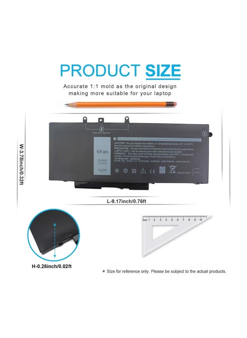 بطارية GJKNX لجهاز Dell Latitude 5480 5580 5280 5490 5495 5590 5488 5288 E5480 E5580 Precision 3520 3530 سعة 68 واط ساعة 8500 مللي أمبير 7.6 فولت بطارية لابتوب بديلة متوافقة مع 0GJKNX 451-BBYE - Image 3