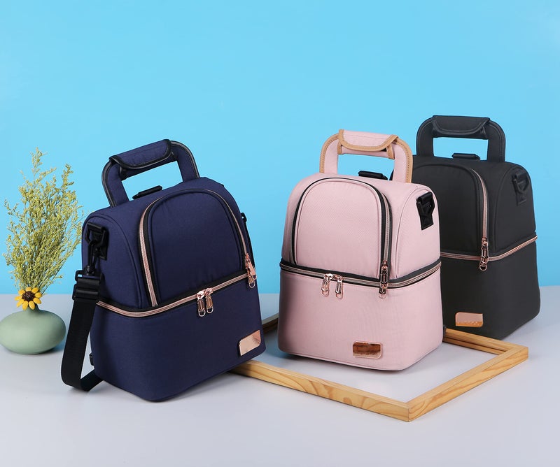 Meichoon Breast Milk Baby Bottle Cooler Bag Waterproof Baby Food Insulation Maternity Backpack Double Layer Fresh Keeping Travel Handbag for Nursing Mom Daycare UH12 Black - Image 5