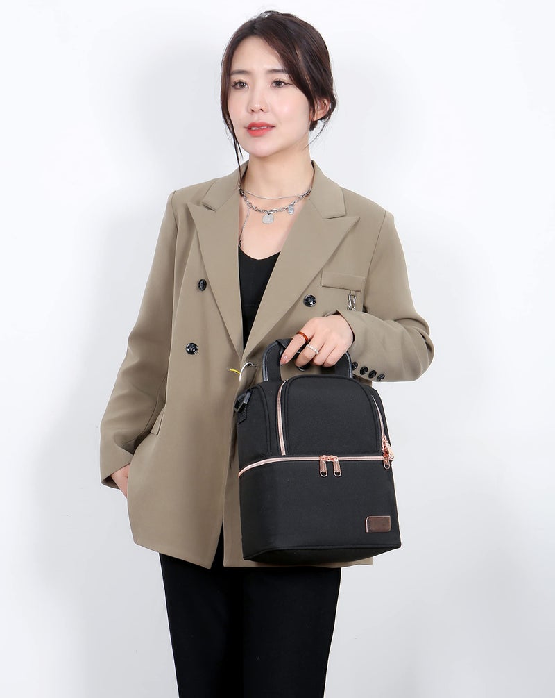 Meichoon Breast Milk Baby Bottle Cooler Bag Waterproof Baby Food Insulation Maternity Backpack Double Layer Fresh Keeping Travel Handbag for Nursing Mom Daycare UH12 Black - Image 2
