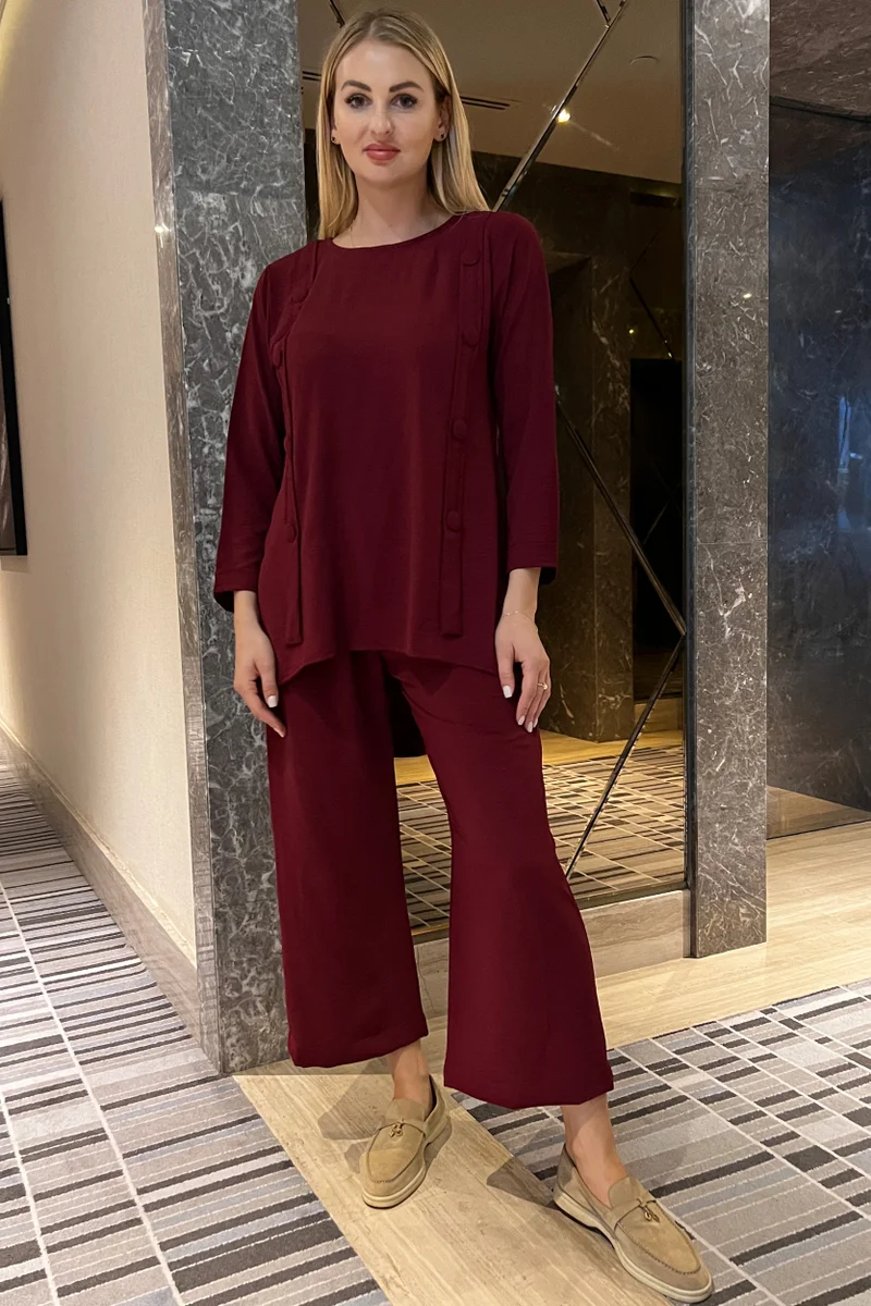 Moistreet Crew Neck Button Detailed To & Pants Set