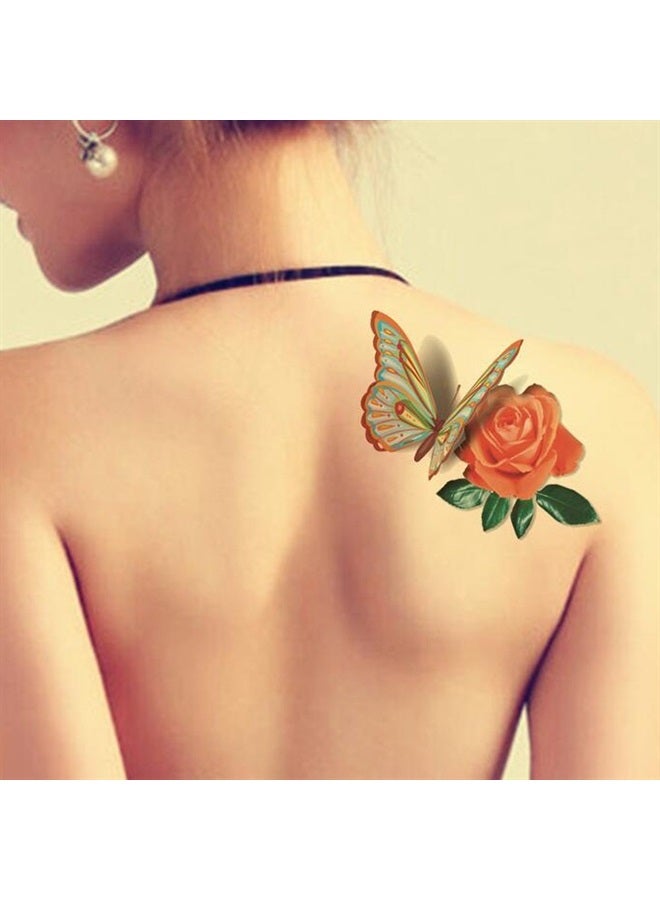 TAFLY （TM） 5 Sheets Waterproof 3d Blue Butterfly Rose Flower Sticker Tattoo Foil Decal Fashion Body Art Fake Tattoo - Image 1