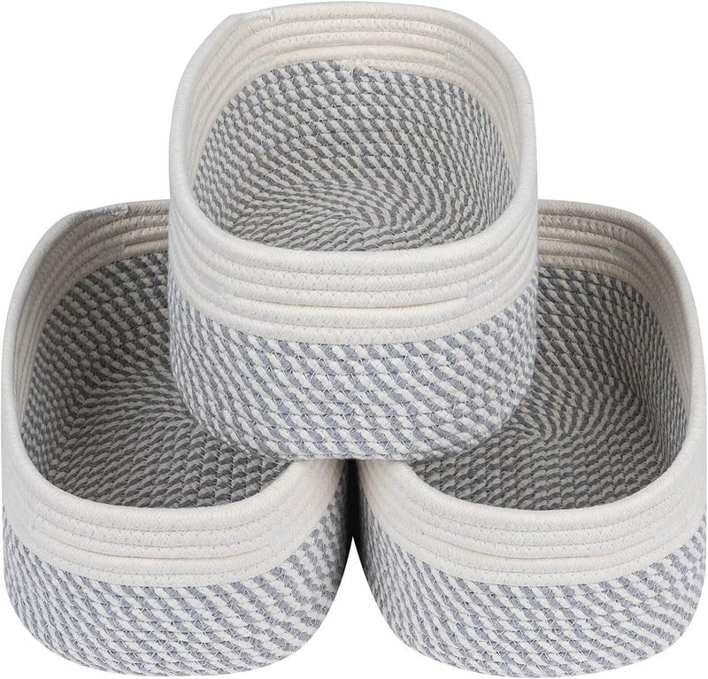 CubesLand Small Baskets, Storage Baskets for Organizing Shelves, Rectangular Woven Storage Basket Natural Cotton Rope Bins Closet Baby Nursery Empty Gifts Basket Off White/Mixed Gray - Image 1