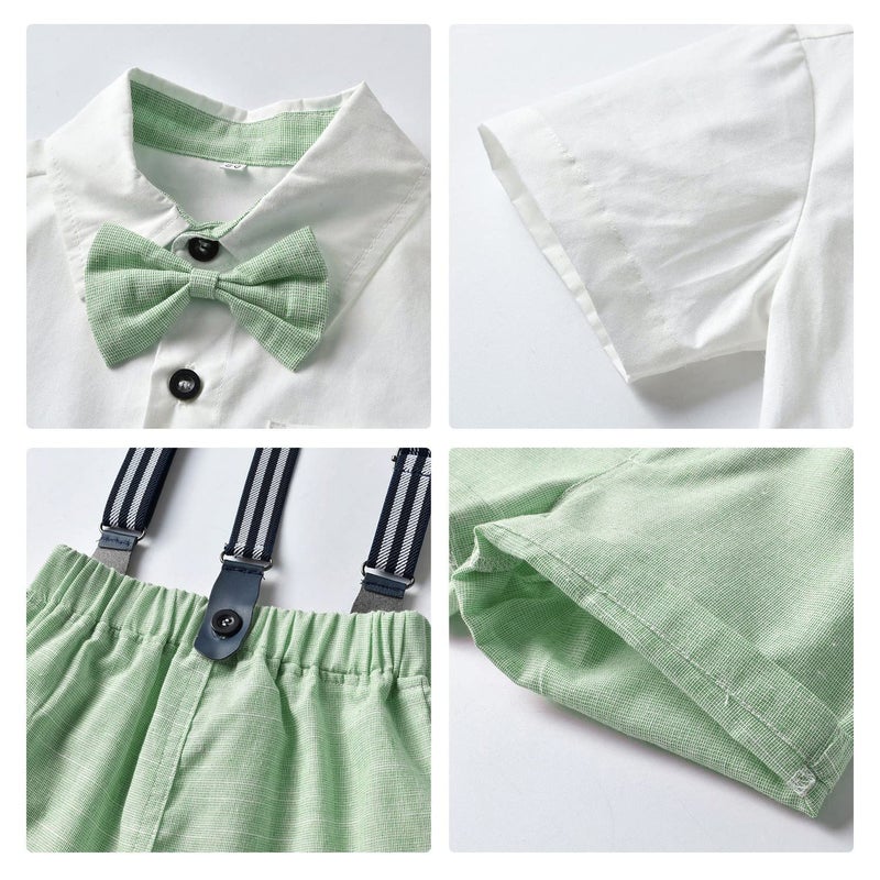 Volunboy Baby Boy Formal Short Set Toddler Summer Gentleman Outfit Kid Short Sleeve Bowtie Shirt Suspender Shorts Suit (White+Green, 2-3T) - Image 5