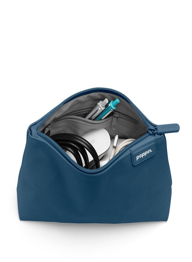Poppin Pencil Case, Large Capacity Pencil Pouch with Zipper Closure, Sturdy Canvas with Contrast Lining (Slate Blue, Medium) - Image 3